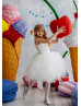 Ivory Lace Tulle Ruffle Knee Length Flower Girl Dress